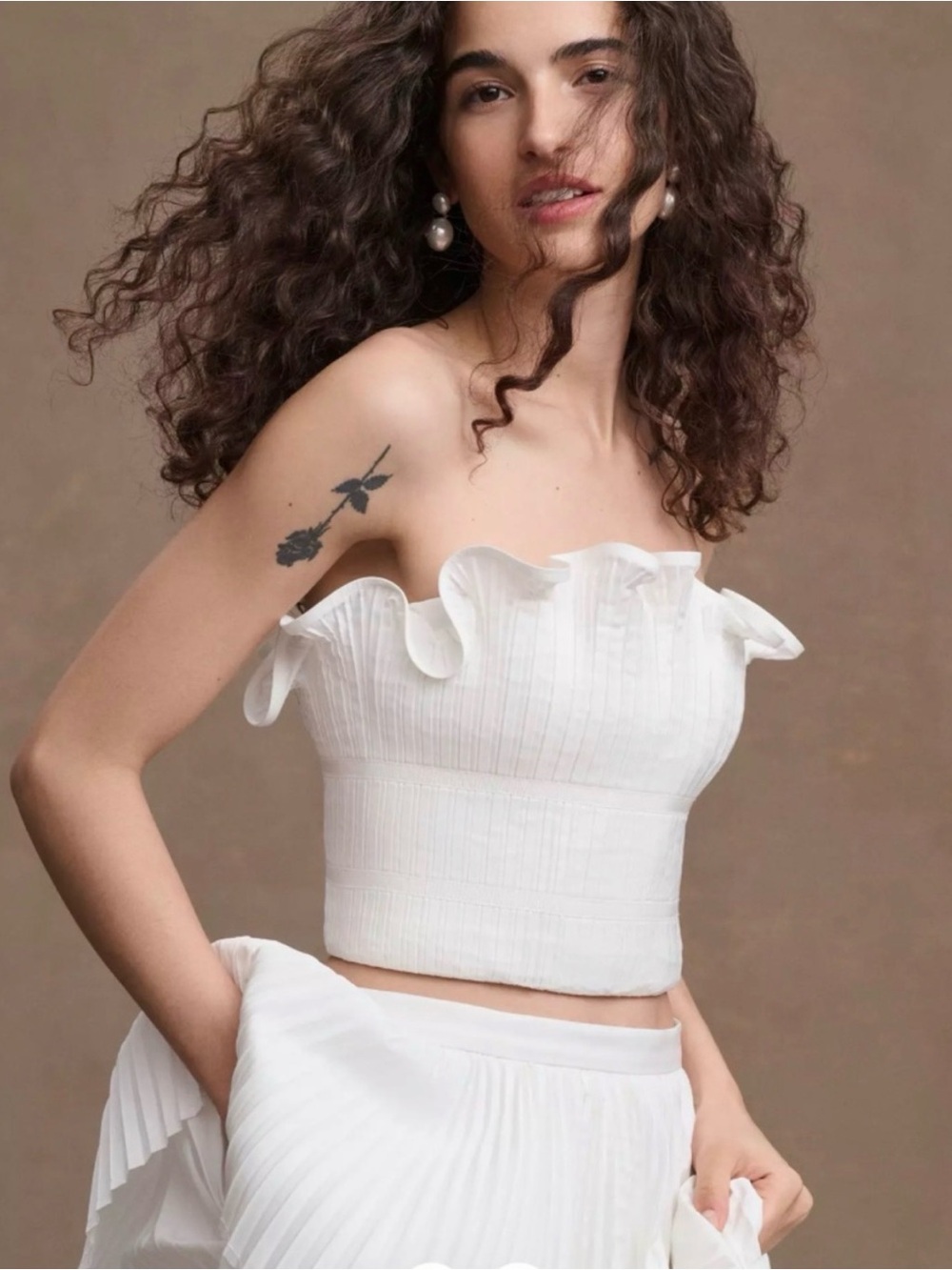 AMUR Oriel Pleated Ruffle Crop Top